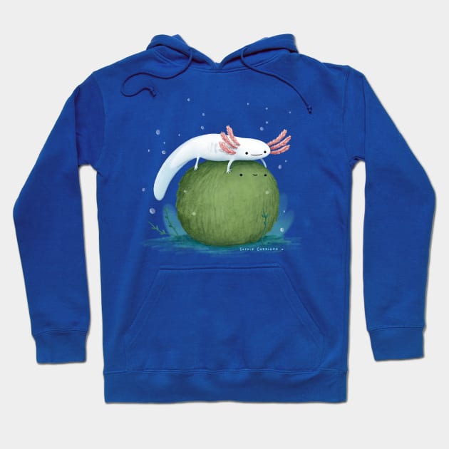 Axolotl on a Mossball Hoodie by Sophie Corrigan